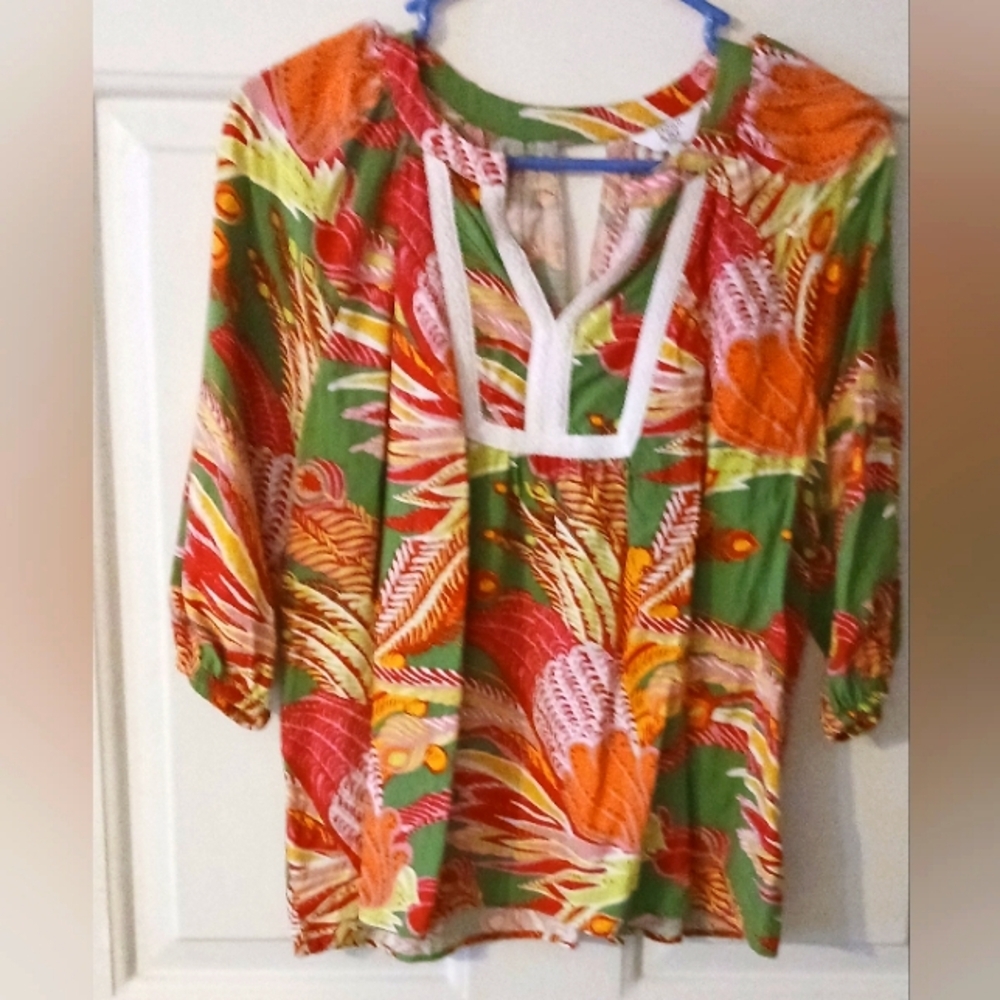 Women's Boho Brightly Colored Floral print tunic/Petite Medium/EUC